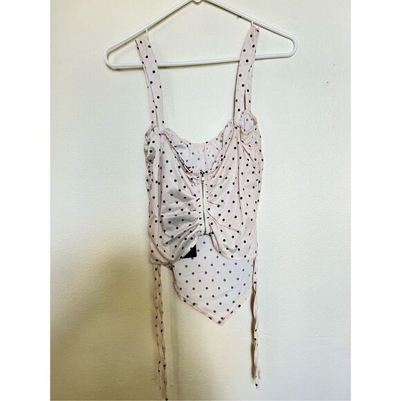 CREAM POLKA DOT RUCHED corset COWL CAMI zip tank top prettYLITTLEthing NWT 6 S - Picture 3 of 10